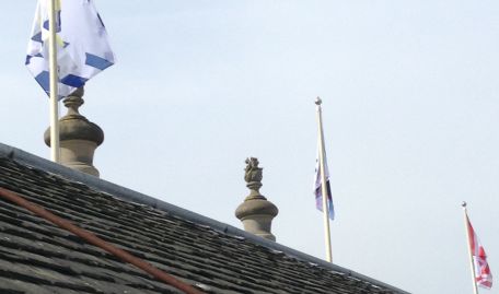 A view from the roof looking up at 3 of the new flags A view from the roof looking up at 3 of the new flags