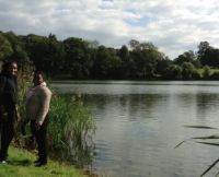 Freda and Jackie at the beautiful lake and sculpture garden at Burghley House